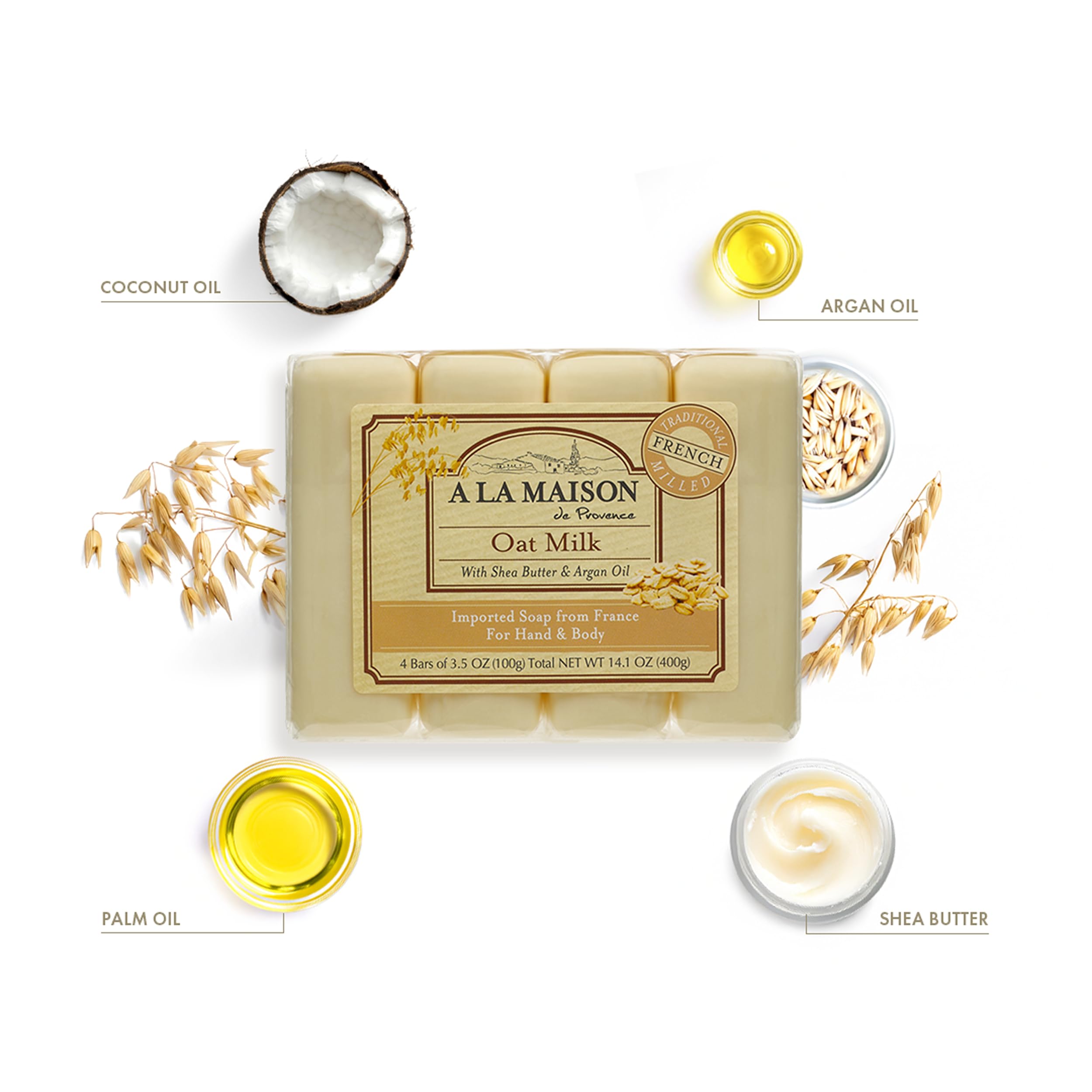 A LA MAISON Oat Milk Bar Soap triple milled detail, dense bar for long-lasting use