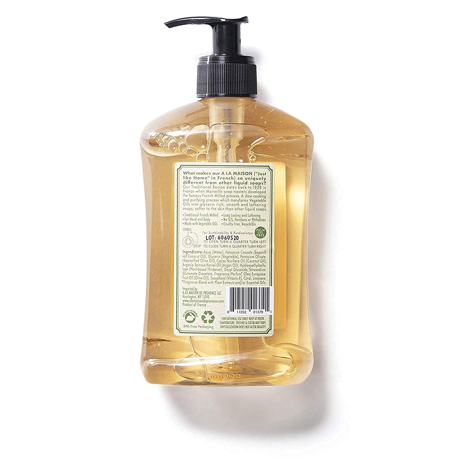 Eco-friendly packaging of A LA MAISON Provence Lemon soap bottle.