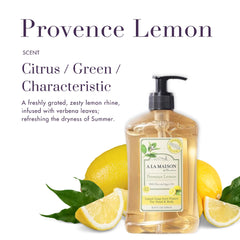 Ingredients highlight plant oils and glycerin in A LA MAISON Provence Lemon soap.