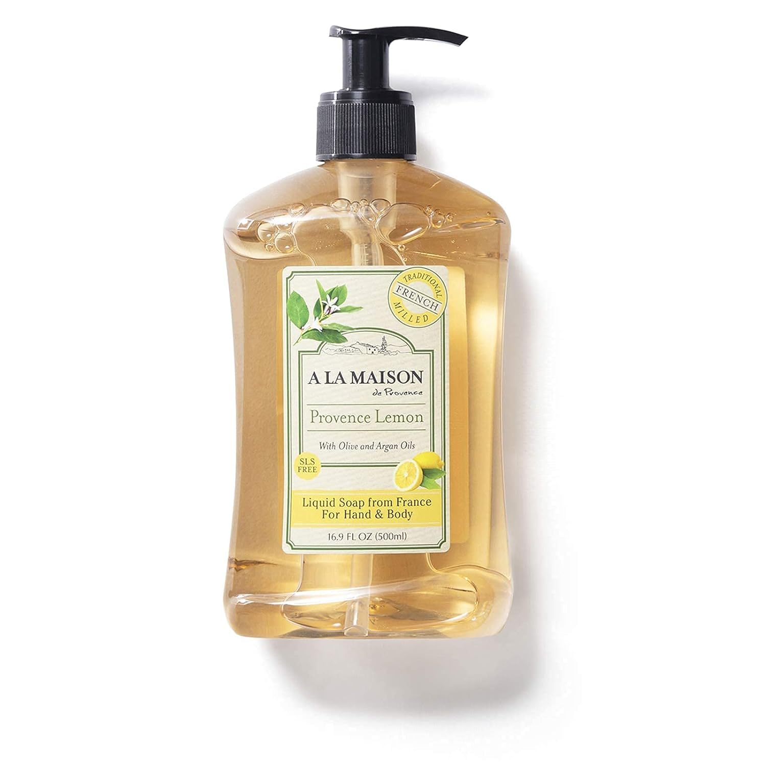 A LA MAISON Provence Lemon packaging bottle emphasizes recycled materials and recyclability.