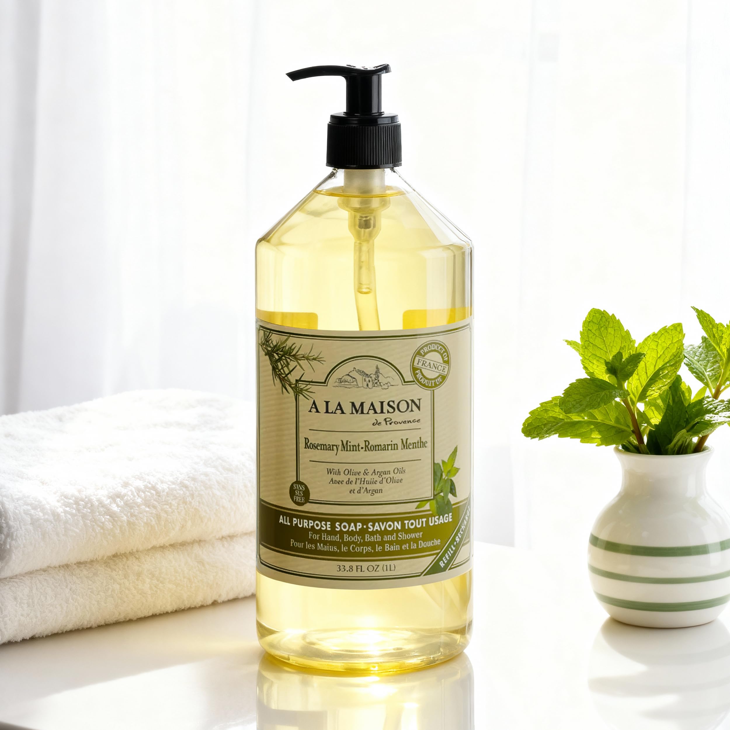 A LA MAISON Rosemary Mint at the sink offering a luxurious, non-drying lather.