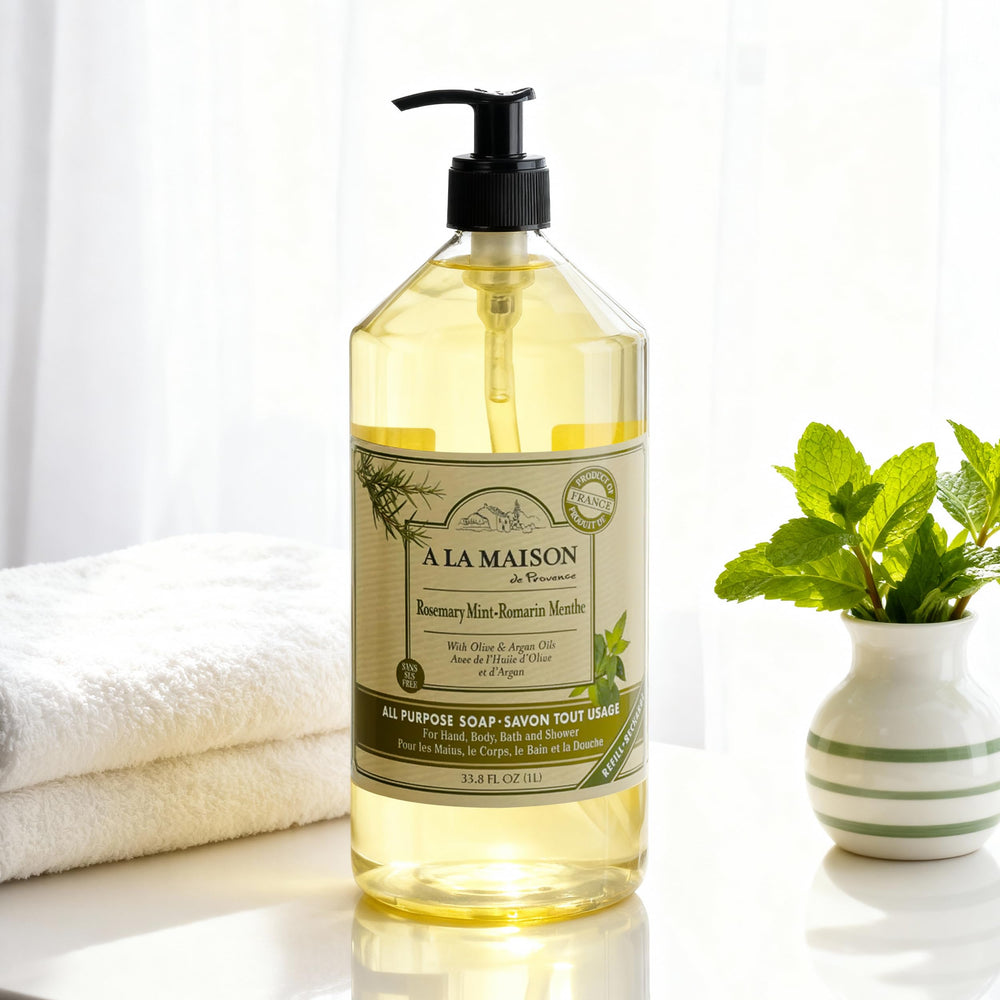 A LA MAISON Rosemary Mint at the sink offering a luxurious, non-drying lather.