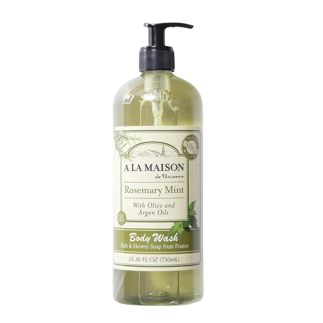 A LA MAISON Rosemary Mint Body Wash bottle shows craftsmanship and eco-friendly packaging for daily refresh.