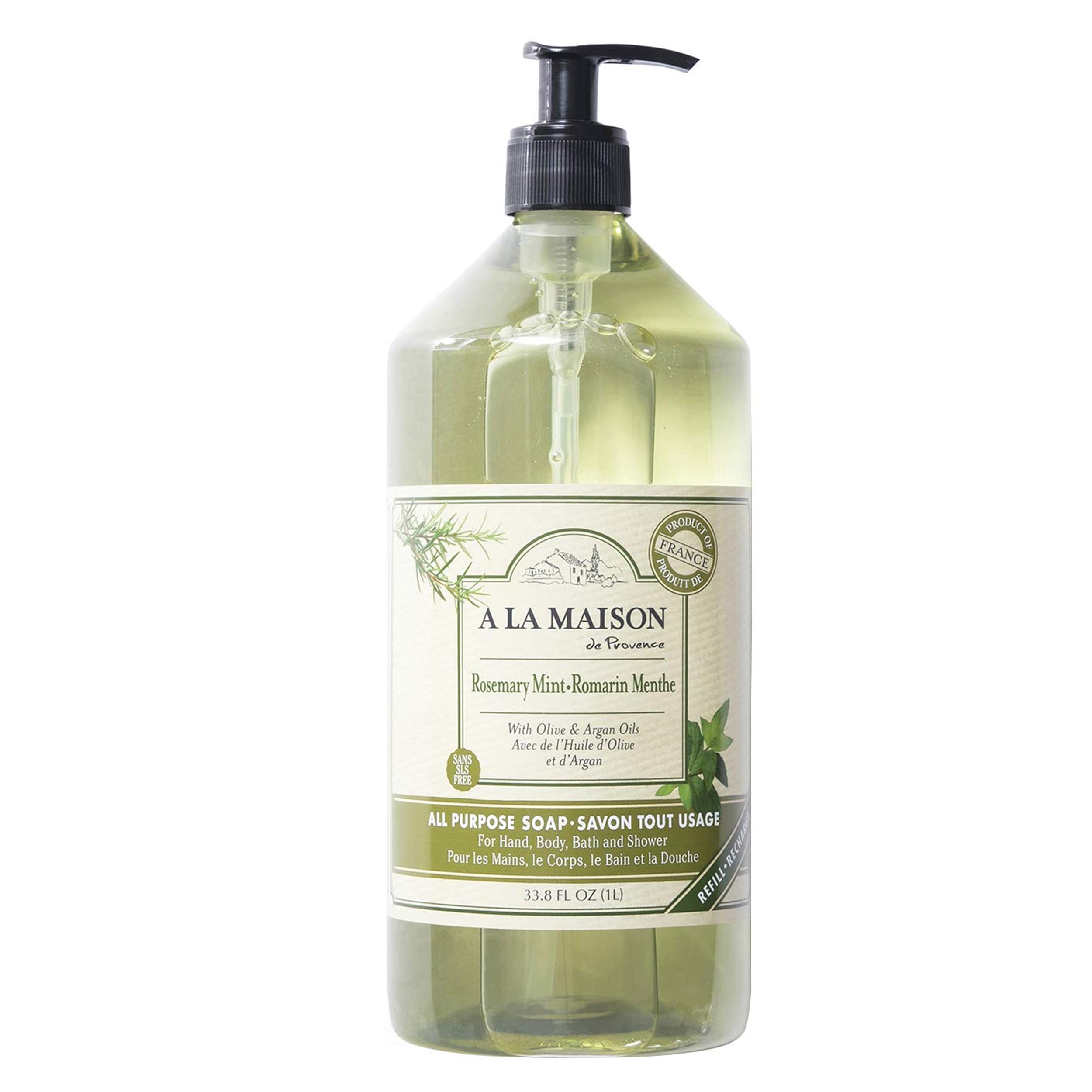 A LA MAISON Rosemary Mint hand soap bottle with gentle essential-oil cleansing.