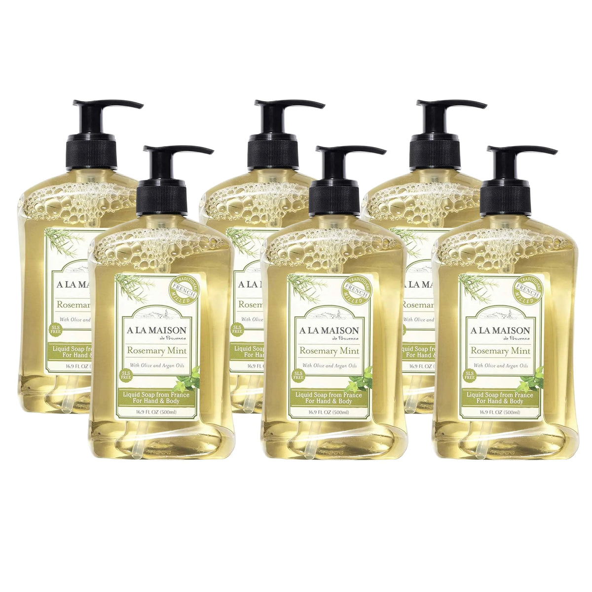 A LA MAISON Rosemary Mint liquid soap bottle for everyday hand cleansing.