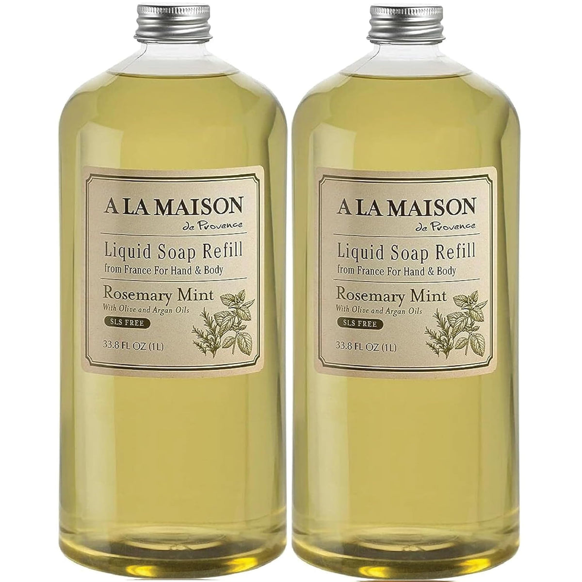 A LA MAISON Rosemary Mint refill 2-pack for sustainable hand washing at home.