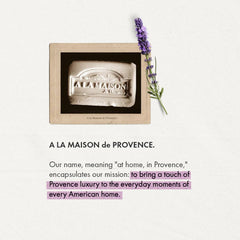 A LA MAISON Lavender Rosemary Olive Oil Bar Soap with vegan, cruelty-free formula.