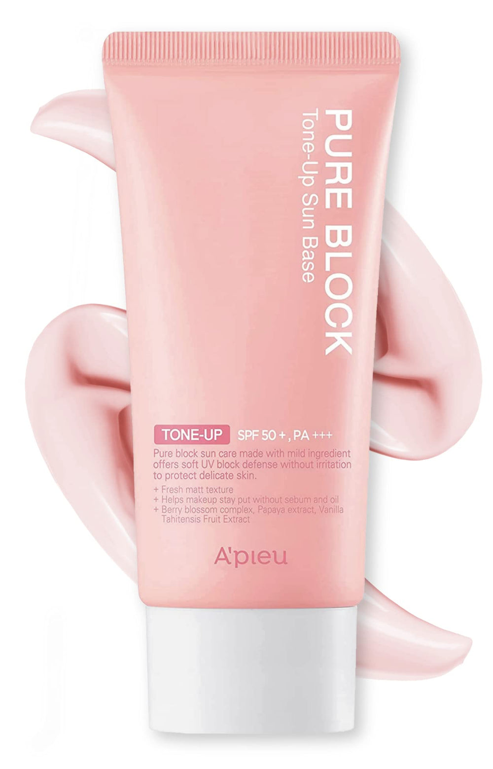 A'PIEU Pure Block Tone Up Sunscreen Base bottle front ready for makeup.