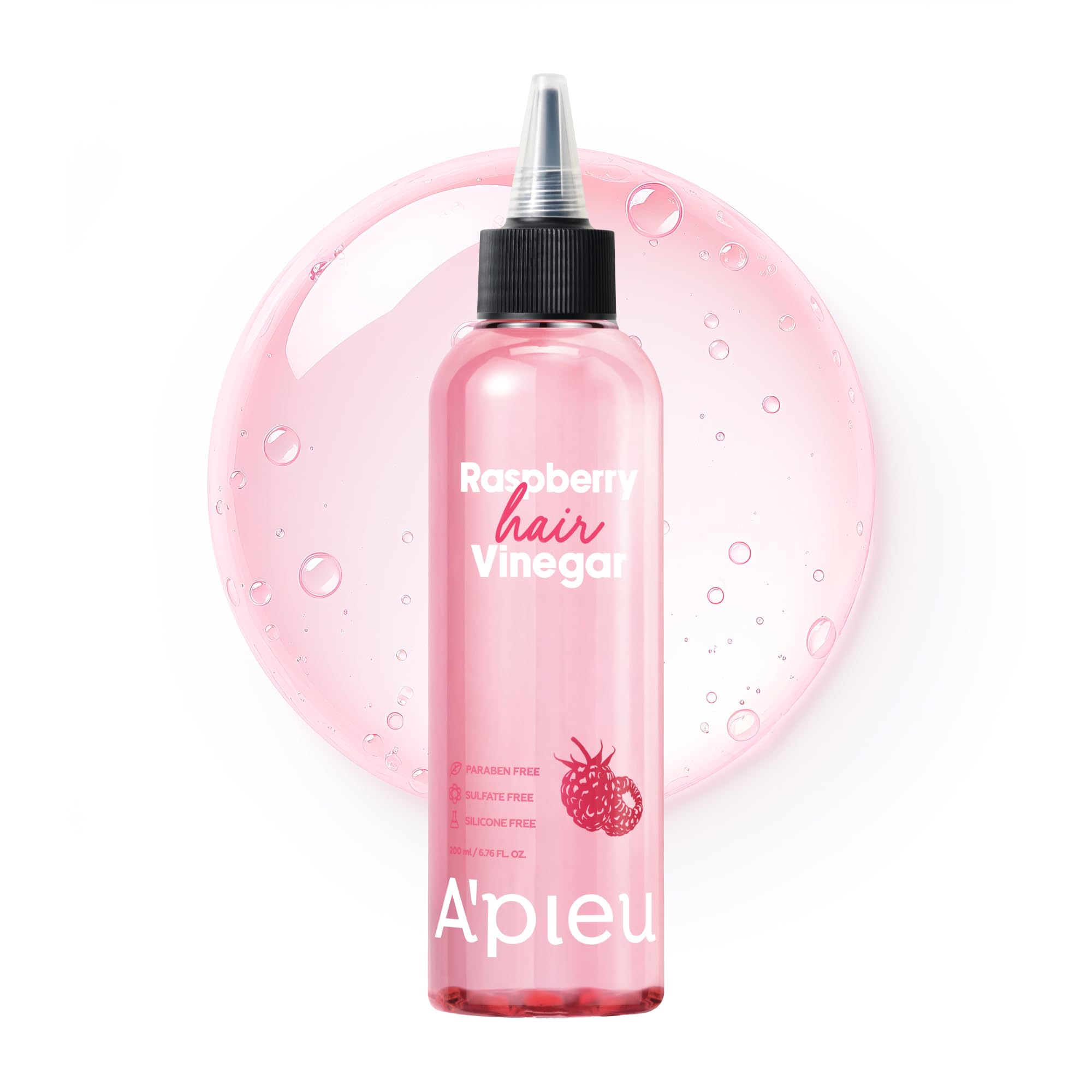 Packaging close-up of A'PIEU Raspberry Hair Vinegar rinse signaling Korean beauty craftsmanship