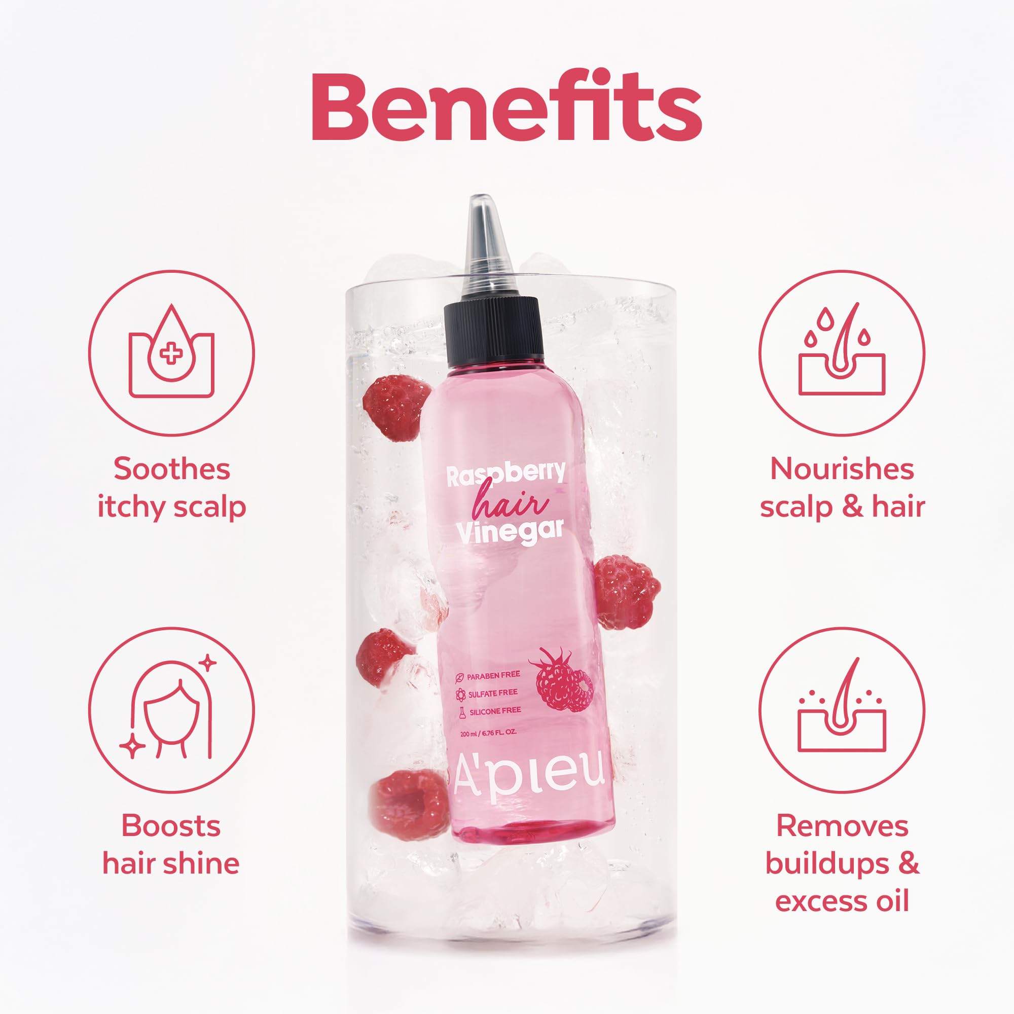 Label highlights pH-balanced formula for healthy-looking hair with A'PIEU Raspberry Hair Vinegar rinse