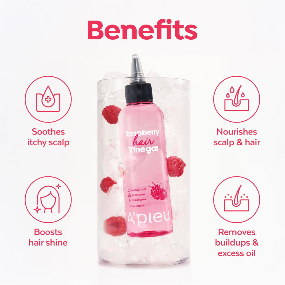 Label highlights pH-balanced formula for healthy-looking hair with A'PIEU Raspberry Hair Vinegar rinse