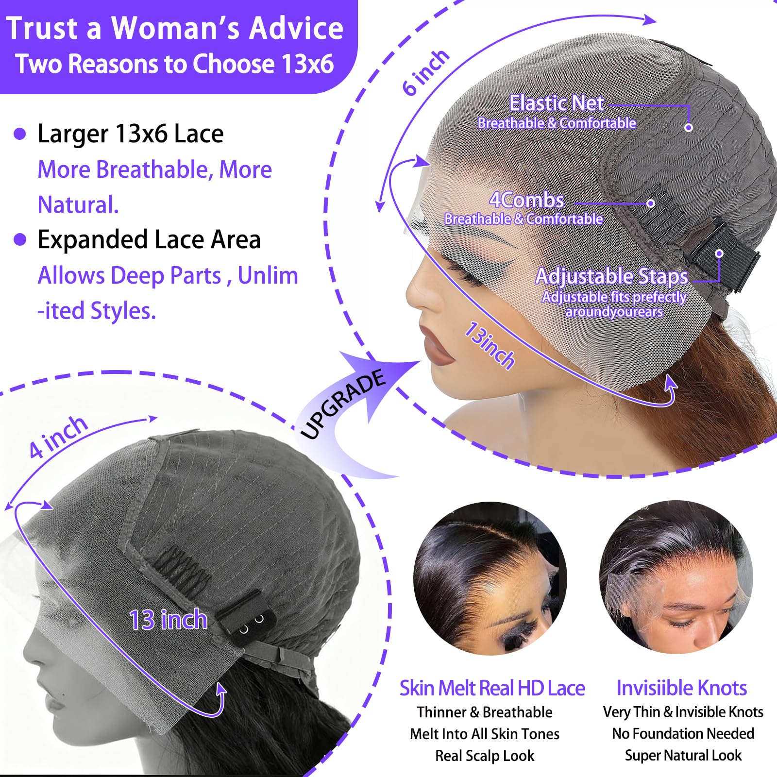 A8 3D dome glueless cap ensures comfortable, secure wear without tape.