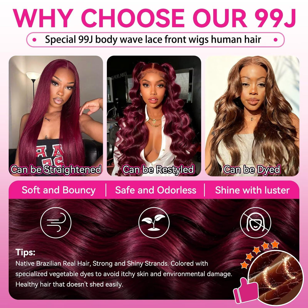A8 Burgundy Wig glueless cap ensures easy, comfortable wear