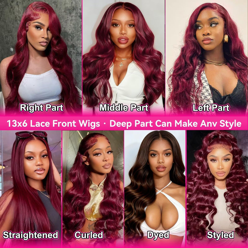 A8 Burgundy Wig pre-plucked baby hairs create a natural hairline