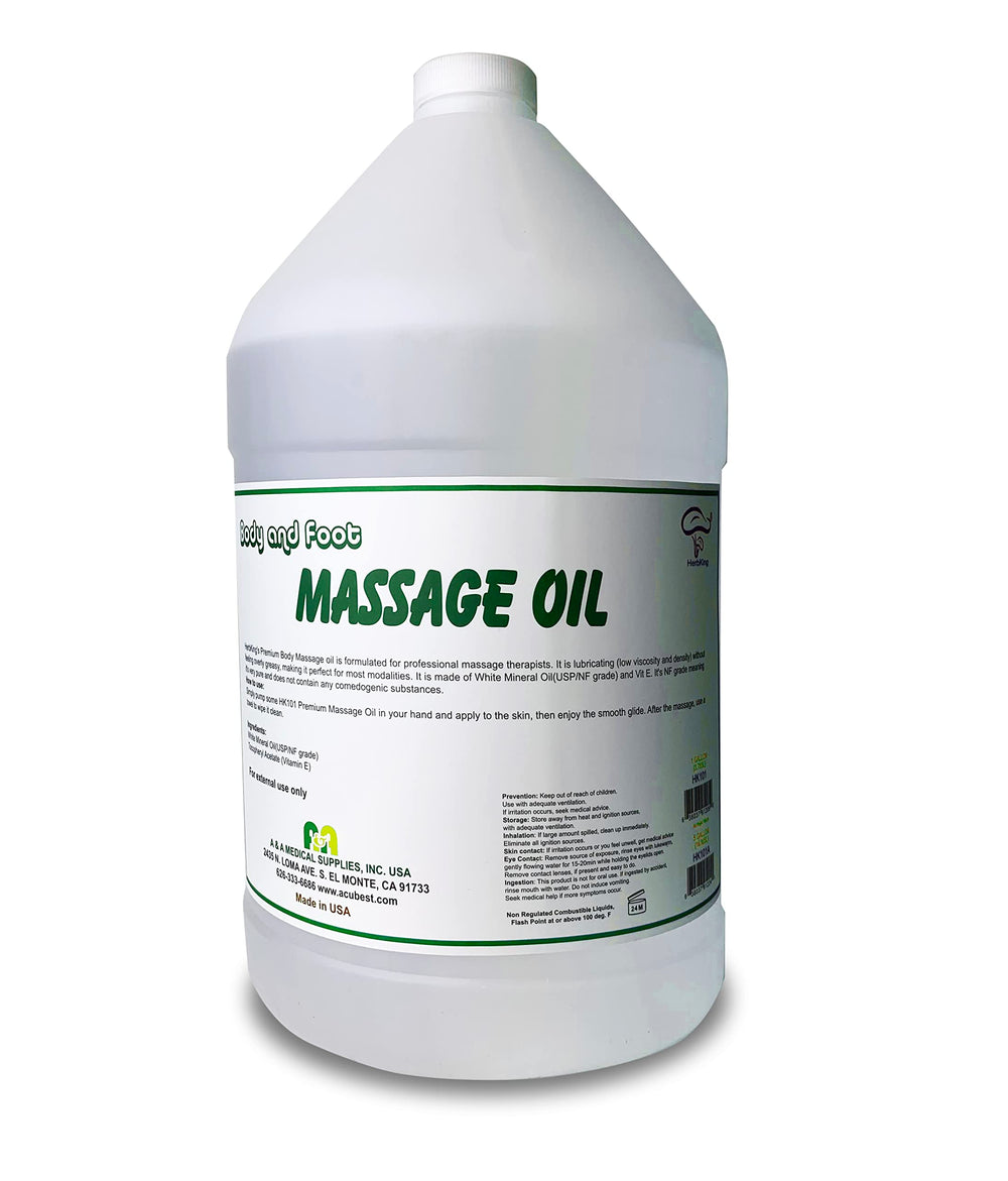 A&amp;A Premium Body Mineral Oil in a spa bottle for smooth massage sessions.