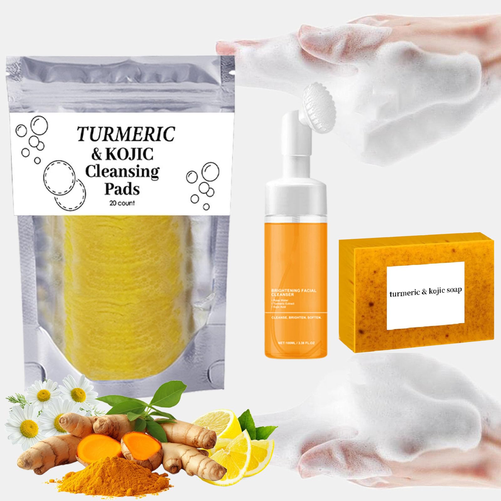 Aacnre turmeric wash set display — complete routine in one compact package.