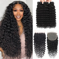 AARRXX deep wave bundles with closure for natural parting and seamless styling