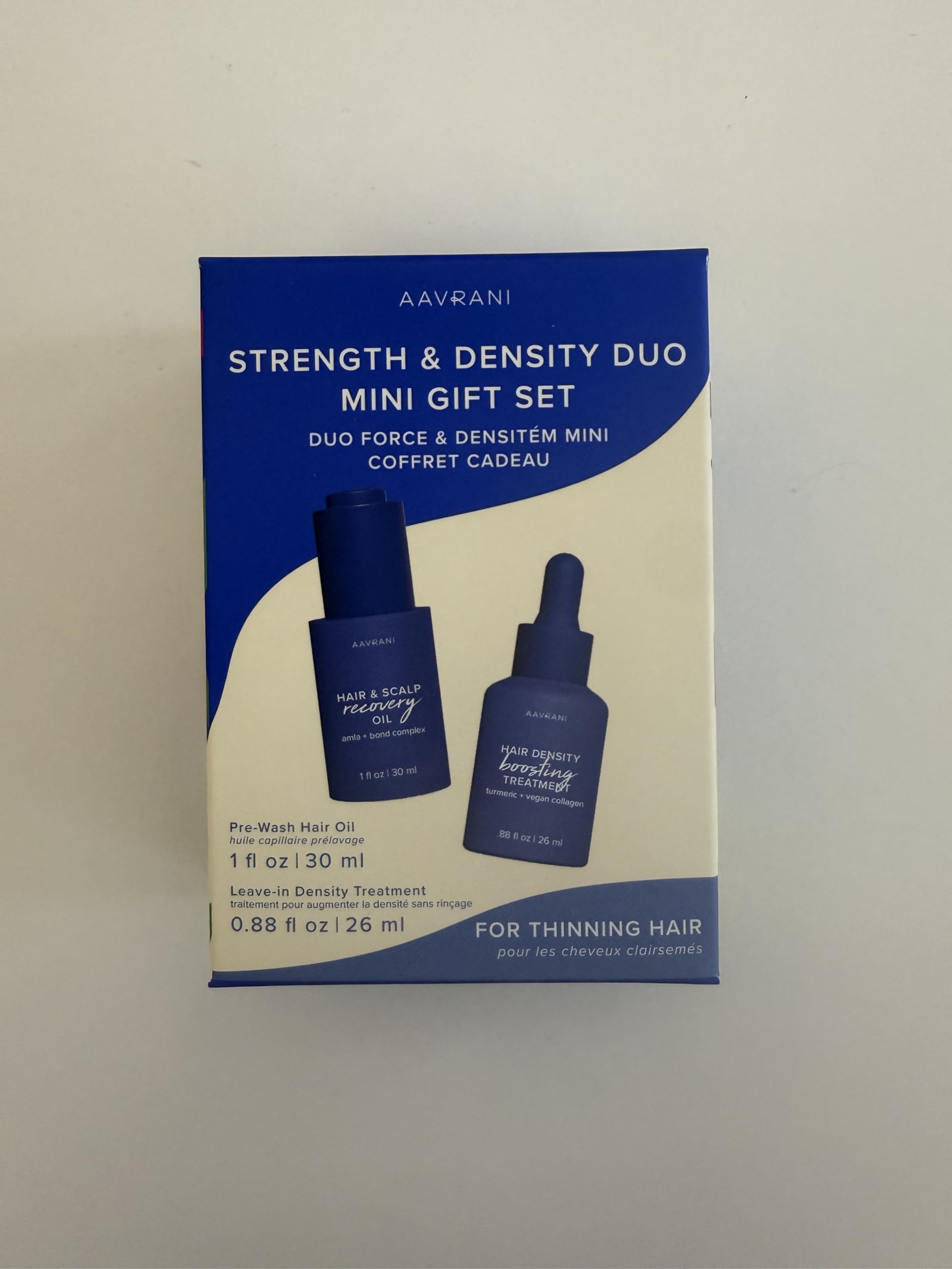 AAVRANI mini hair growth scalp serum bottle highlighting density support.