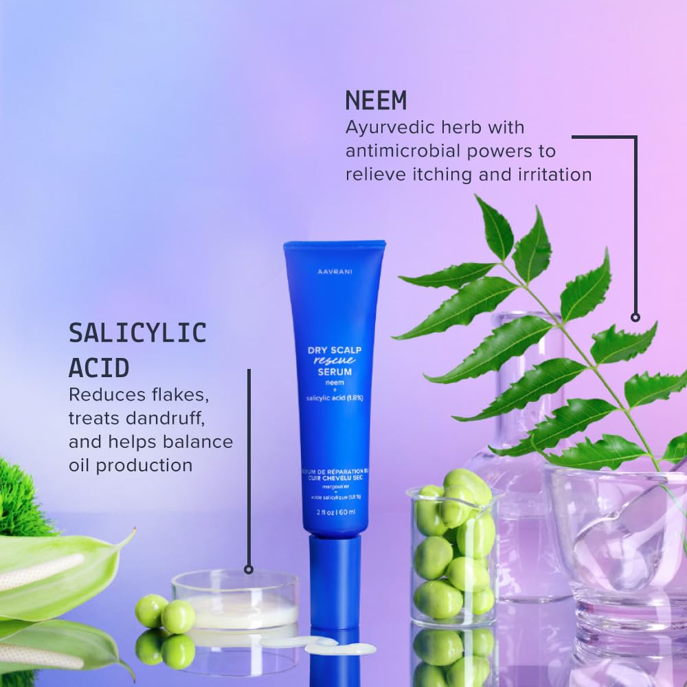 AAVRANI Scalp Rescue Serum packaging highlighting vegan formula.