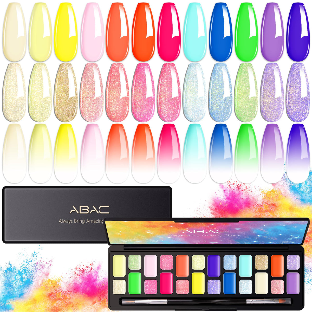 ABAC 24-color solid gel polish palette for vibrant, long-lasting nails