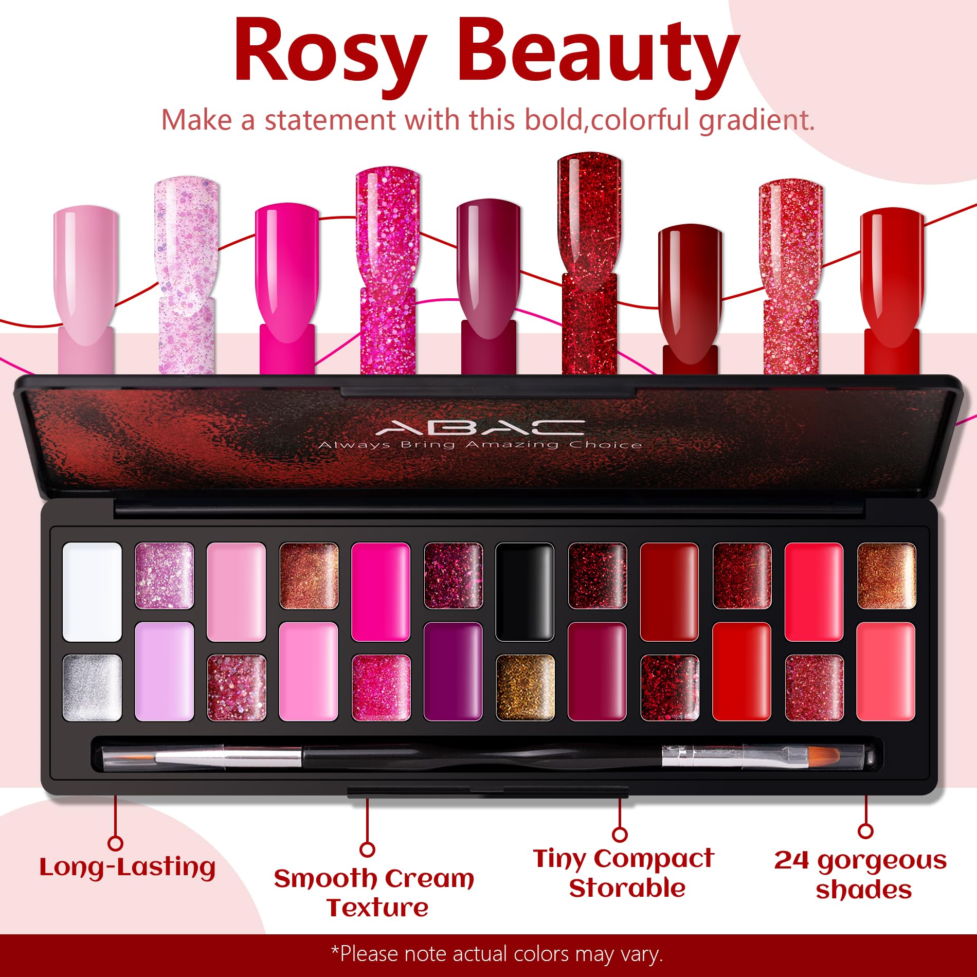 ABAC ombre gradient capability enables smooth color blends.