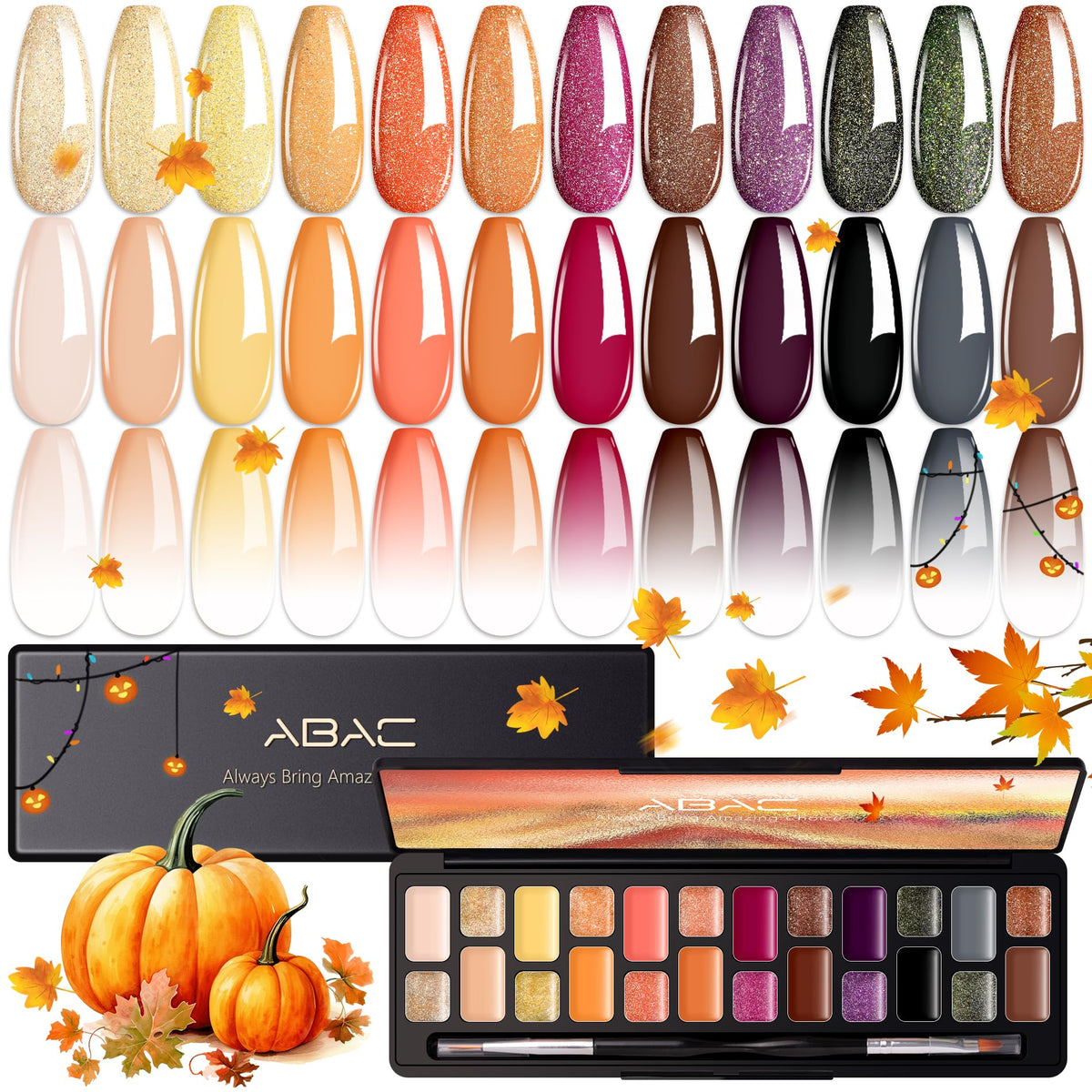 ABAC solid gel nail polish 24 colors swatches show versatile options for nail art