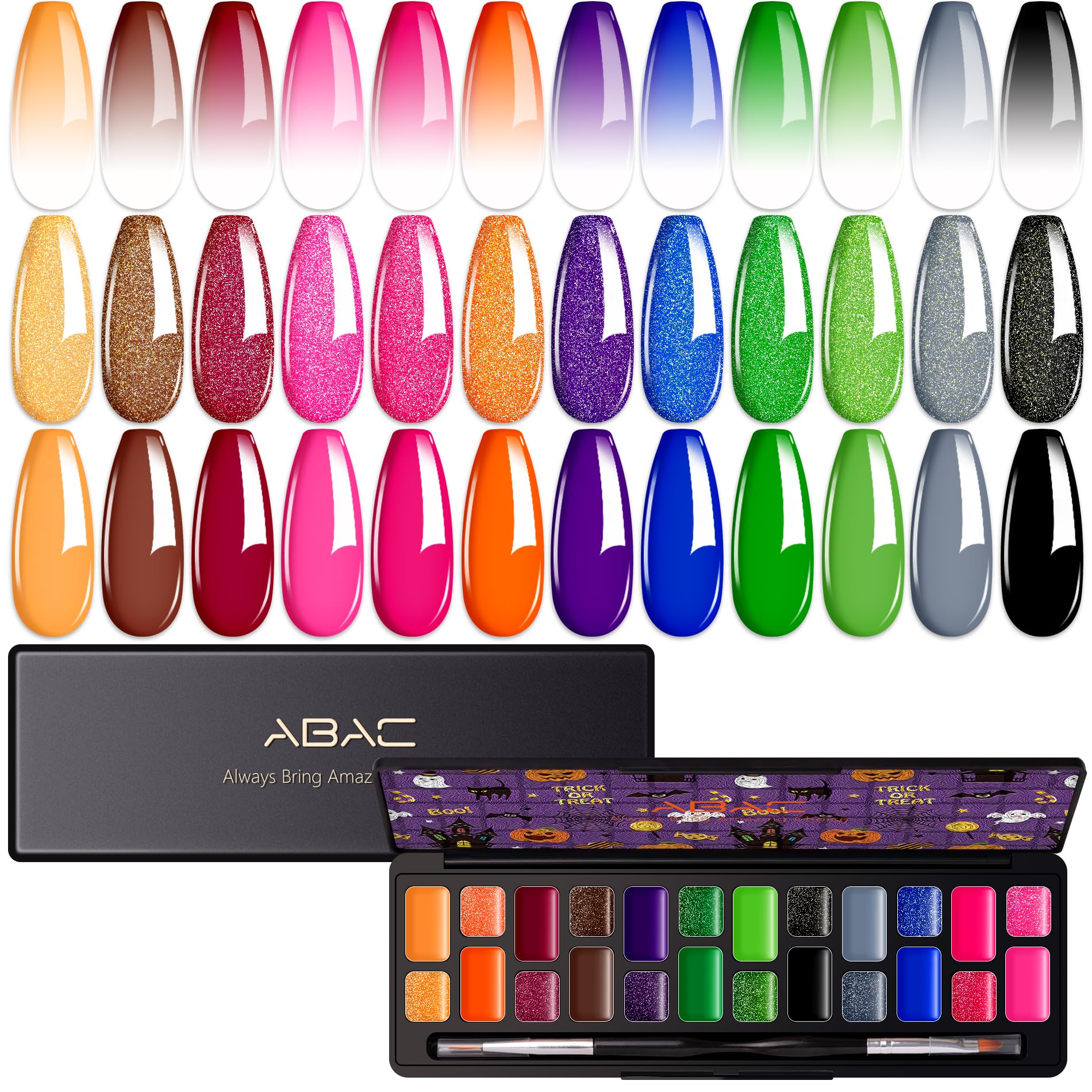 ABAC solid gel polish ombre nails set with deep shades for versatile looks