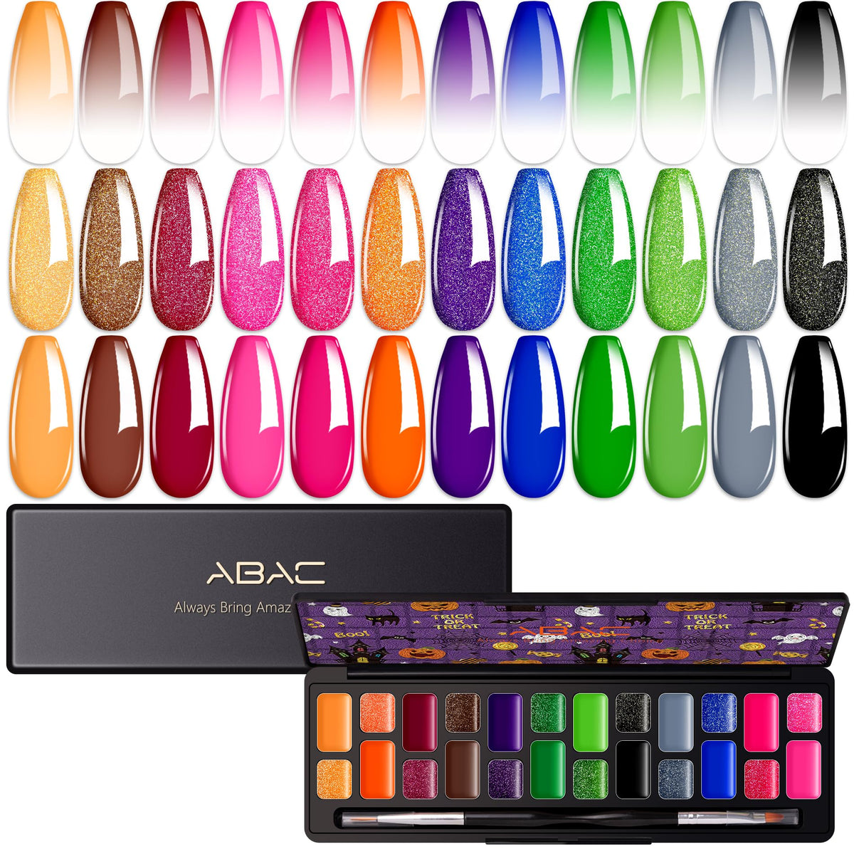 ABAC solid gel polish ombre nails set with deep shades for versatile looks