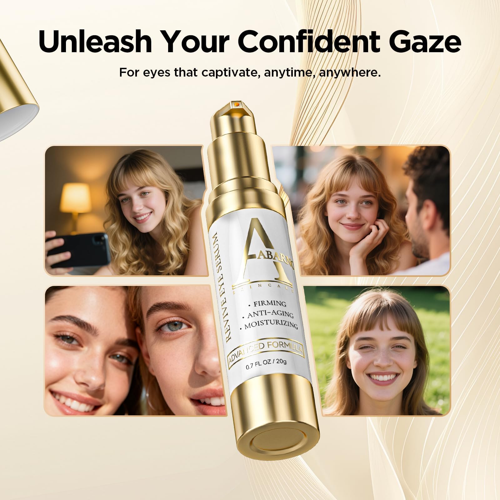 Abarno Hydrating Eye Serum ingredients illustration featuring niacinamide and caffeine