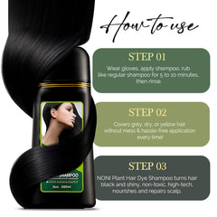 ABBASI & CO Noni Black Hair Dye Shampoo provides 100 percent gray coverage across hair types
