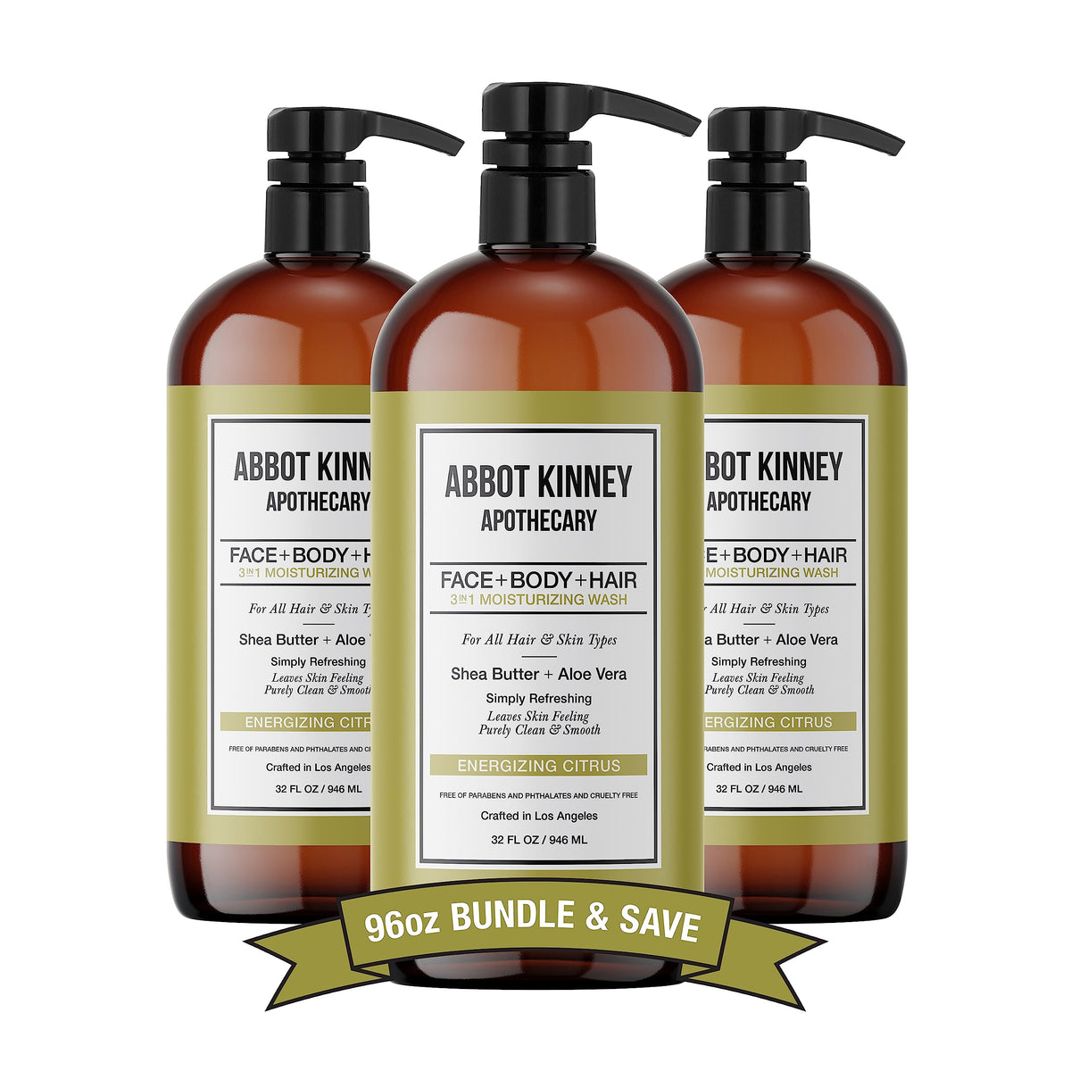 ABBOT KINNEY APOTHECARY 3-in-1 bottle front for head-to-toe cleansing