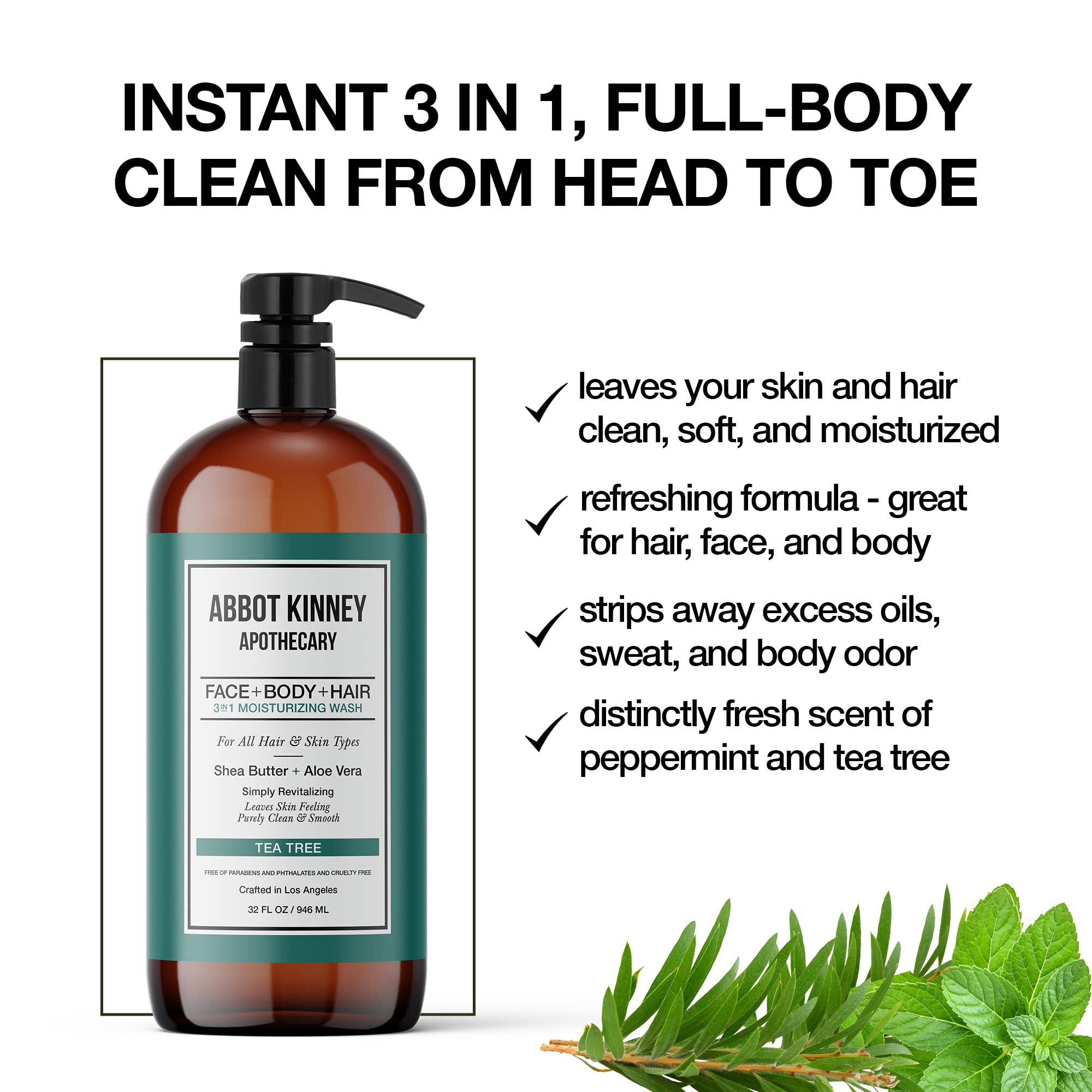 Abbot Kinney Apothecary Tea Tree 3-in-1 lather closeup highlighting rich foam.