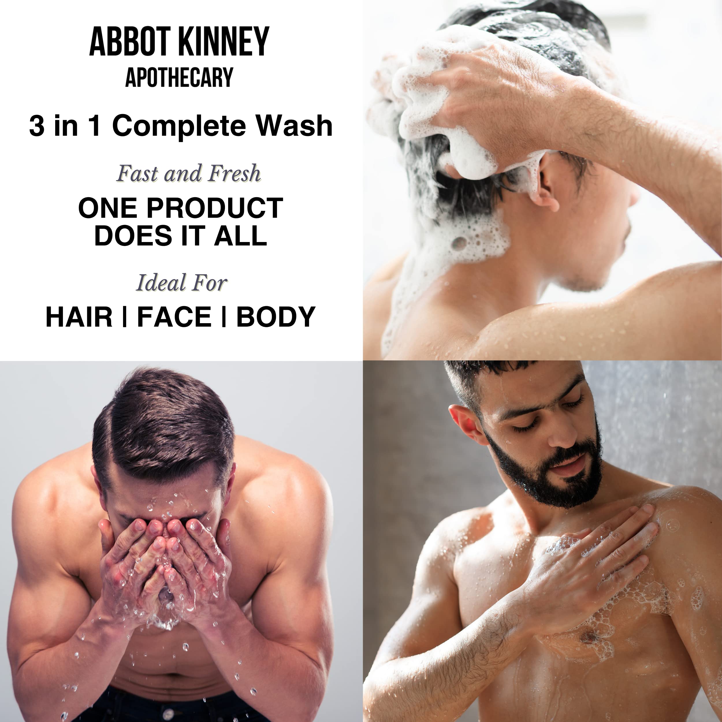 ABBOT KINNEY APOTHECARY tea tree 3-in-1 wash moisturizes skin and hair with every use.
