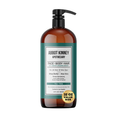 ABBOT KINNEY APOTHECARY tea tree 3-in-1 wash in pump bottle for easy head-to-toe cleansing.