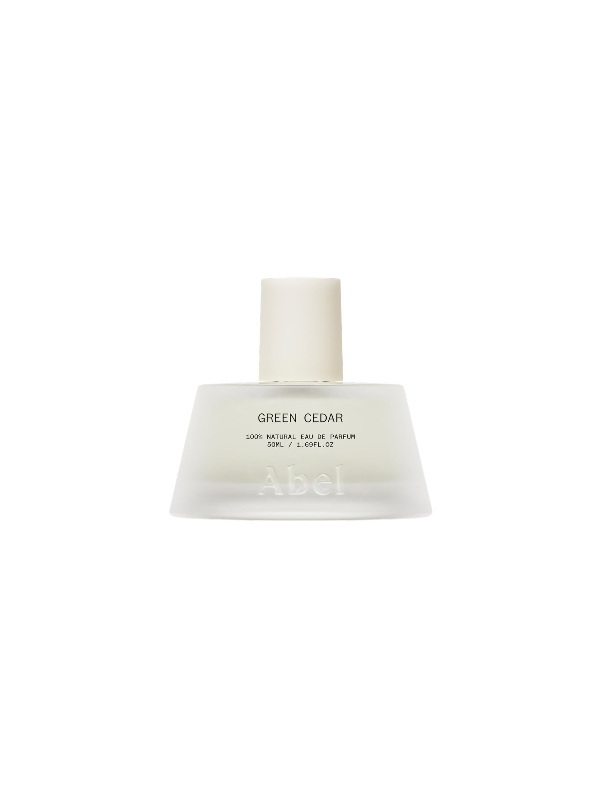 ABEL Green Cedar EDP bottle showcases natural materials and lasting aroma.