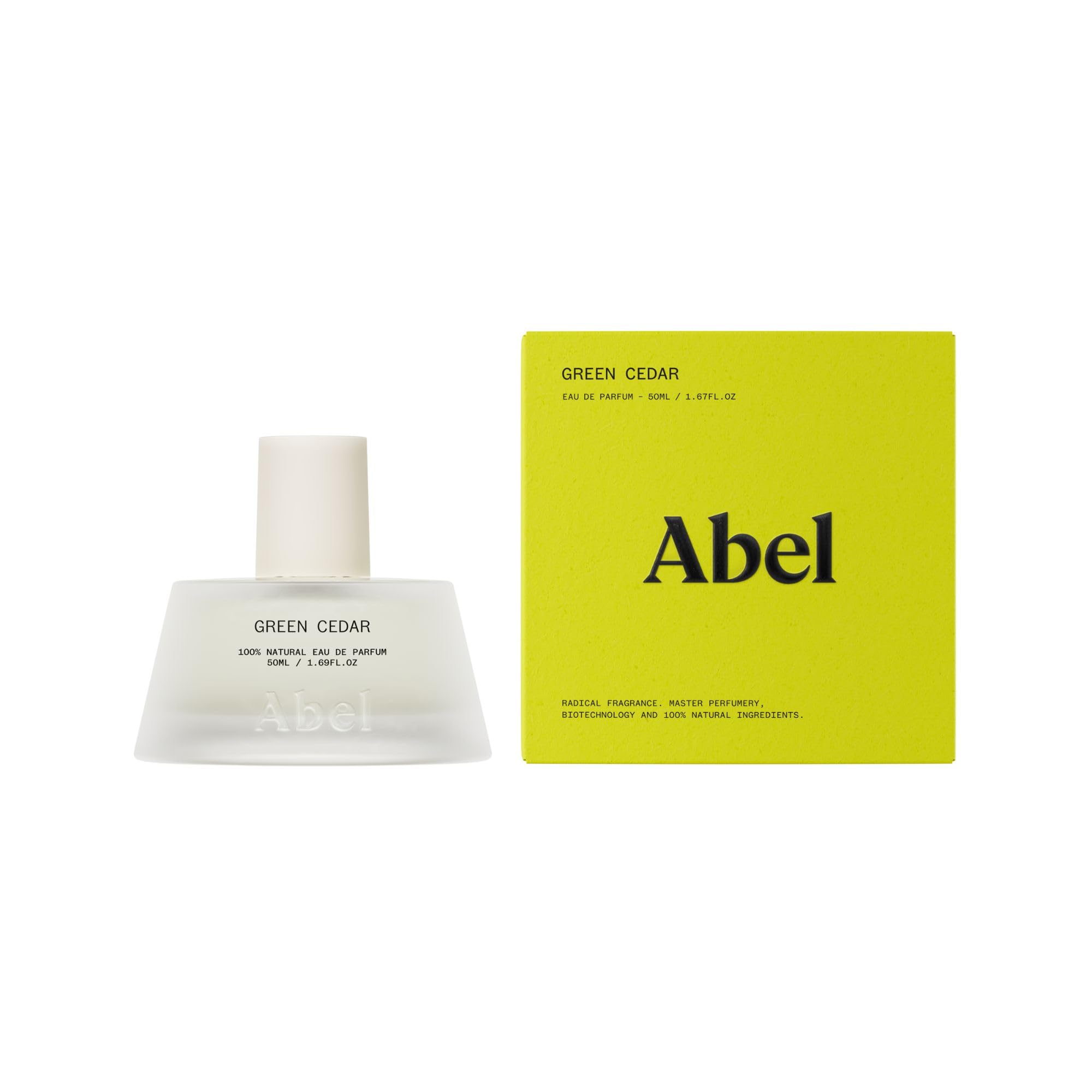 ABEL Green Cedar EDP close-up reveals cedarwood and magnolia interplay.