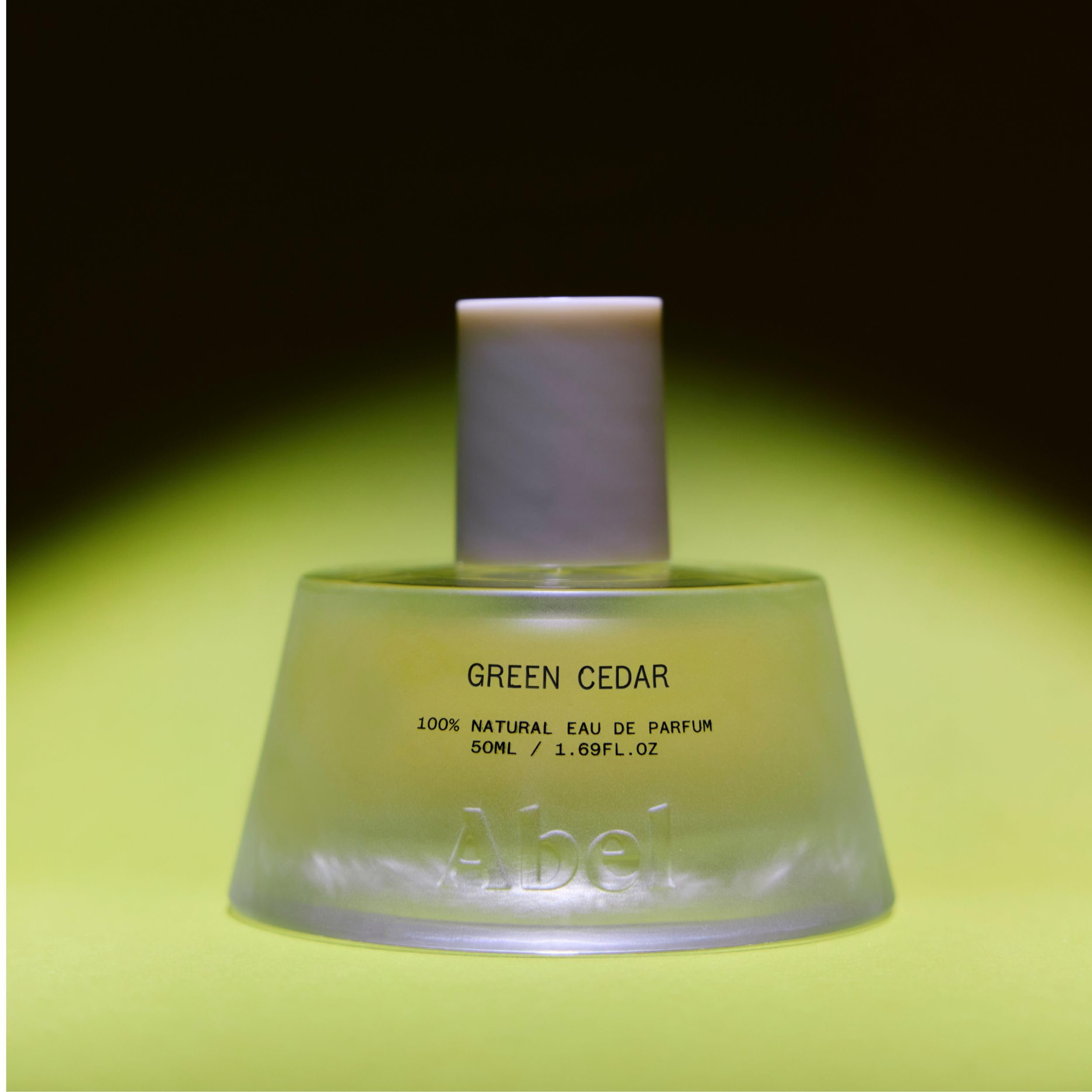 ABEL Green Cedar EDP label detail emphasizes organic, natural formulation.