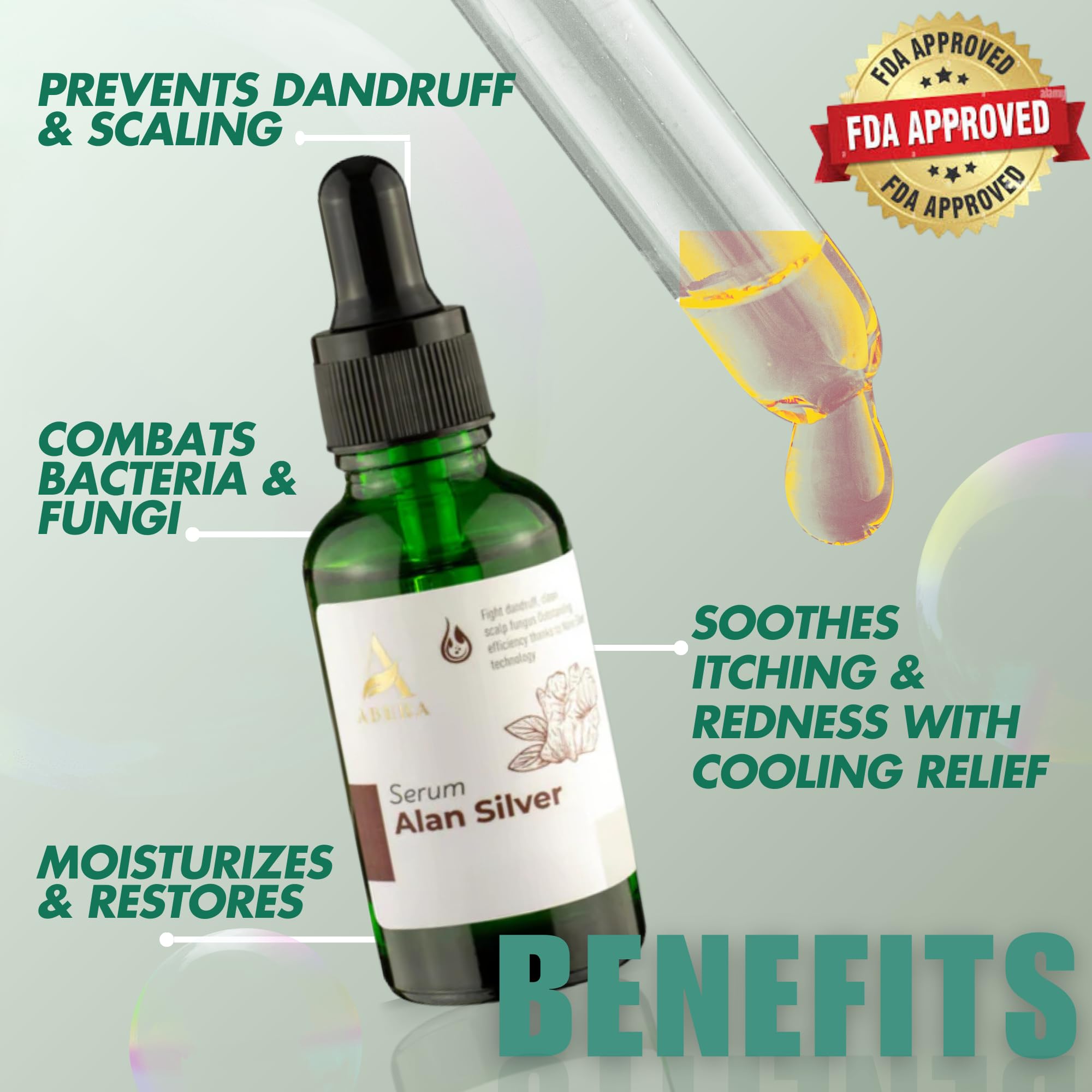 ABERA Alan Silver Serum applied to facial skin for refreshed look and moisture