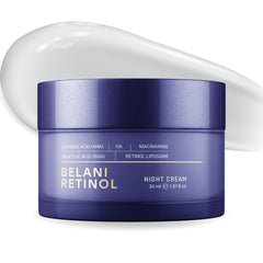 ABERA Belani night cream bottle closeup, showcasing premium packaging for non-greasy hydration.