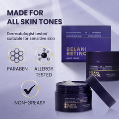 ABERA Belani night cream dispensing pump highlights easy nightly application.