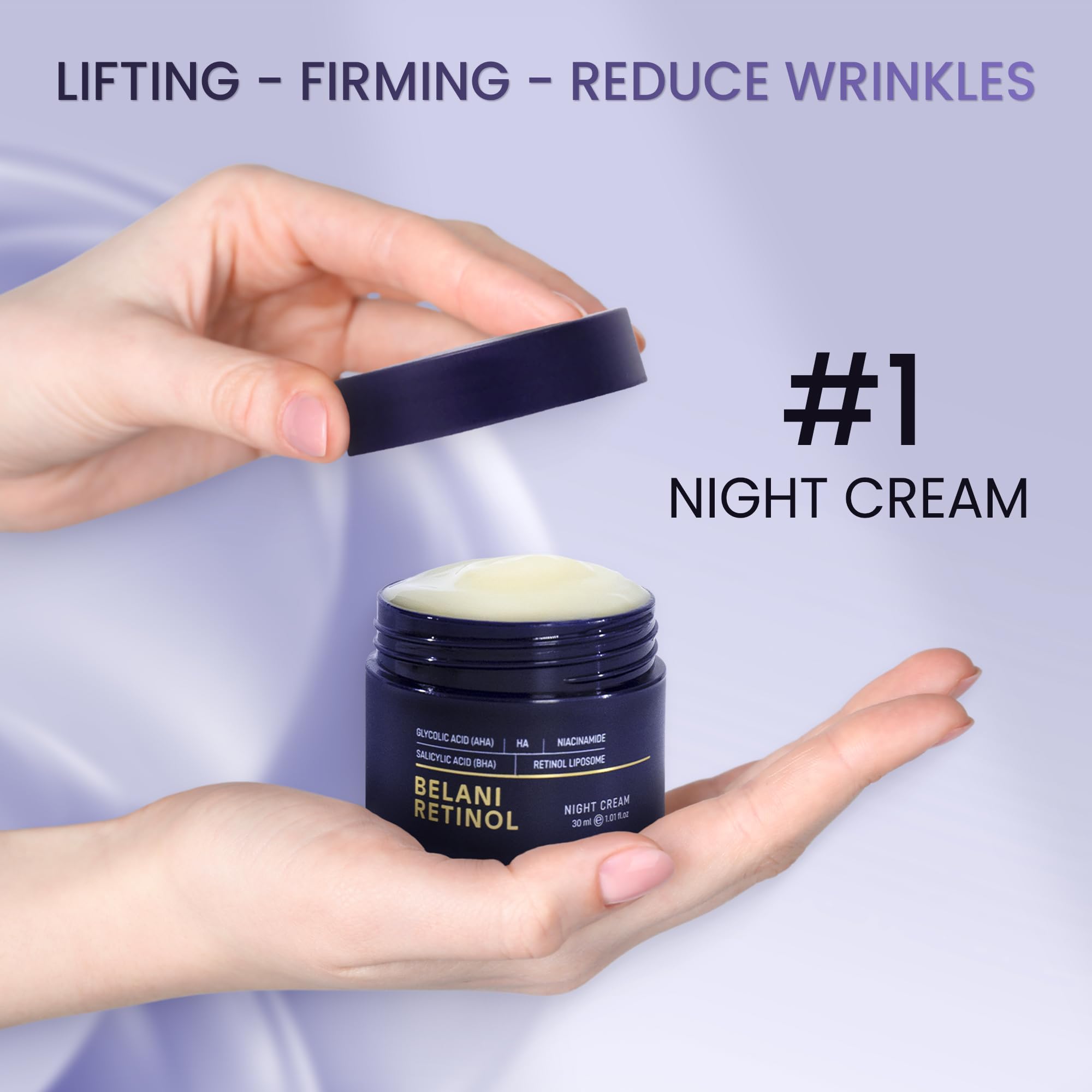 ABERA Belani night cream texture on skin demonstrates smooth, fast-absorbing hydration.