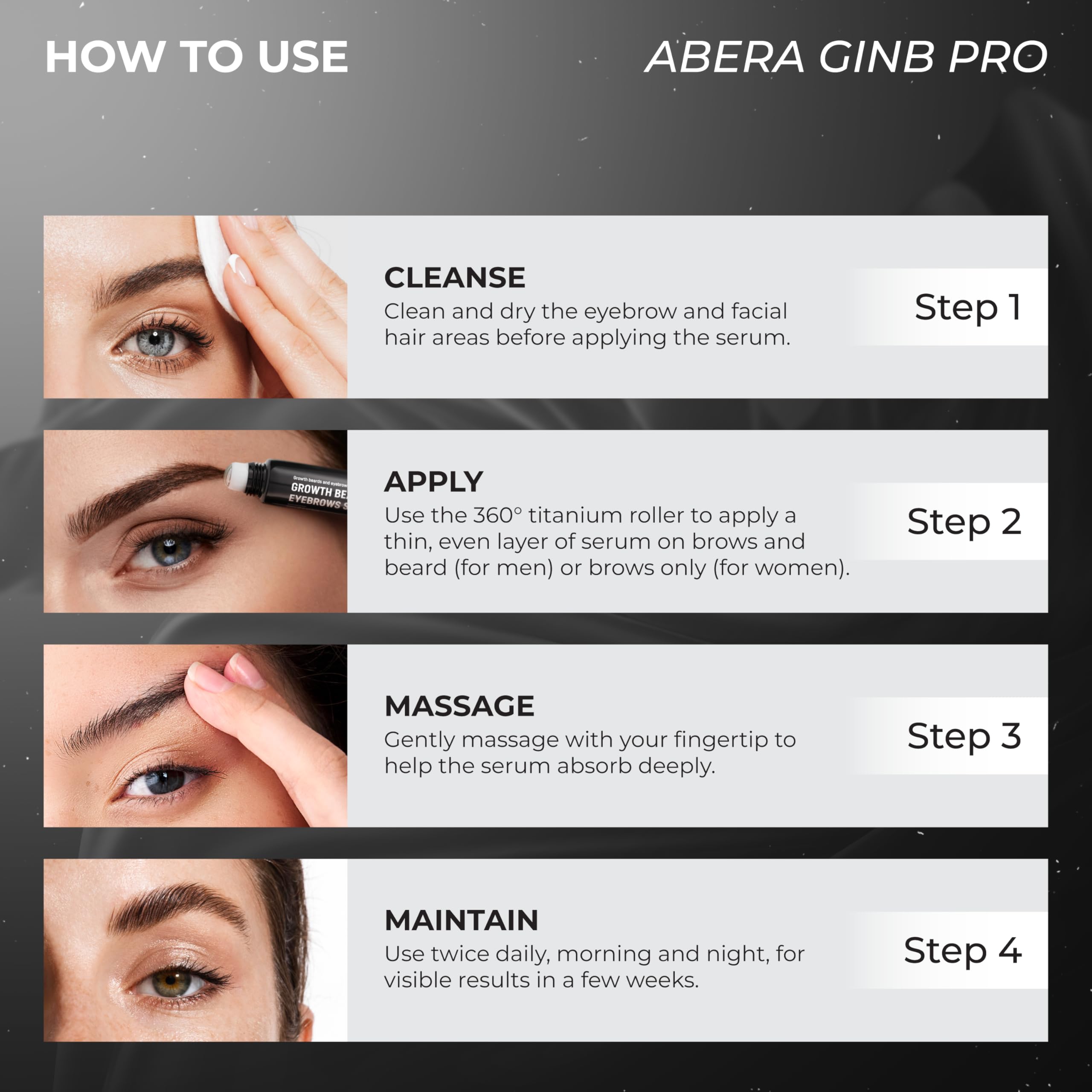 User manual style steps for at-home ABERA Ginb application.