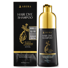 ABERA Hair Dye Shampoo bottle pour for quick black color on grey hair