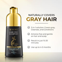 ABERA Hair Dye Shampoo lathering through hair with rich black tint