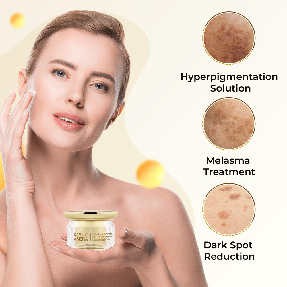 ABERA Kasumi Glowing Cream bottle with cap demonstrates sleek packaging and luxury appeal.