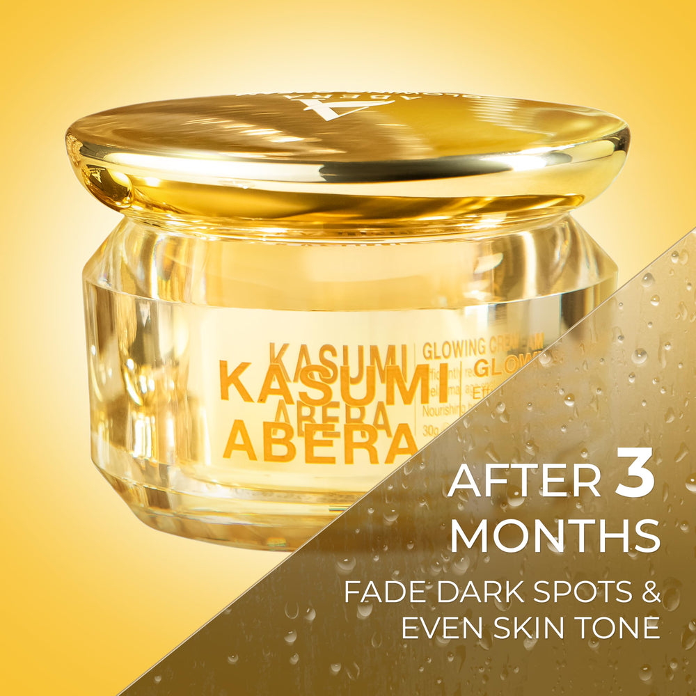 ABERA Kasumi Glowing Cream packaging display for premium brightening