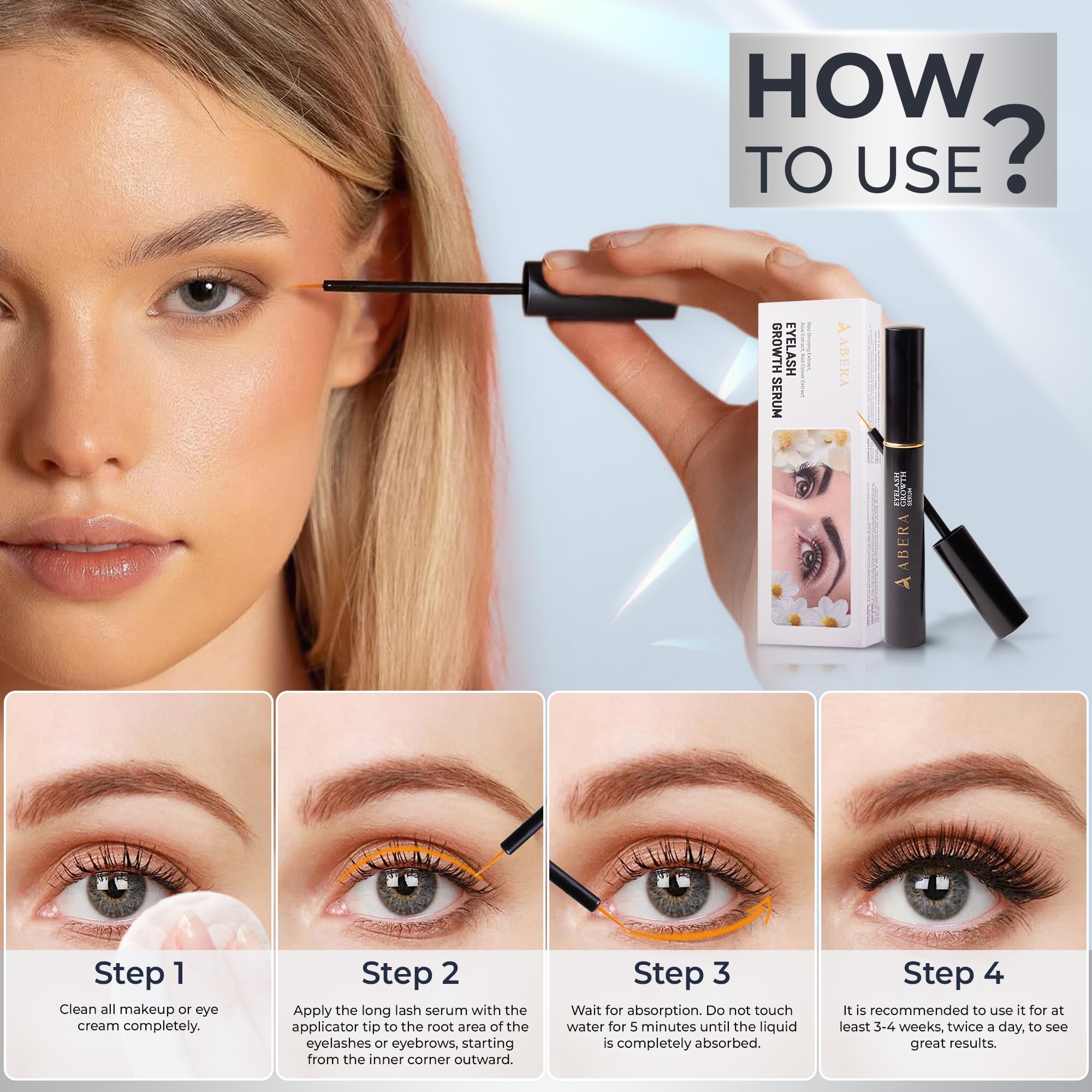 ABERA Misan eyelash serum night use in a calm bathroom setting