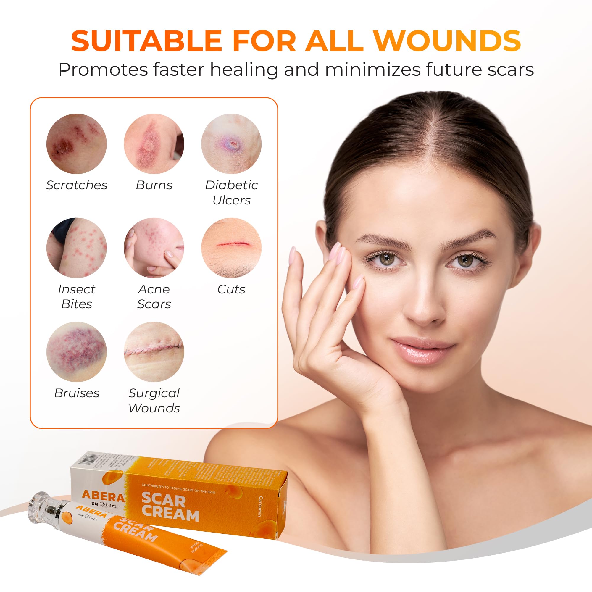 ABERA Scar Cream Upgrade applied to the skin for smoothing support.