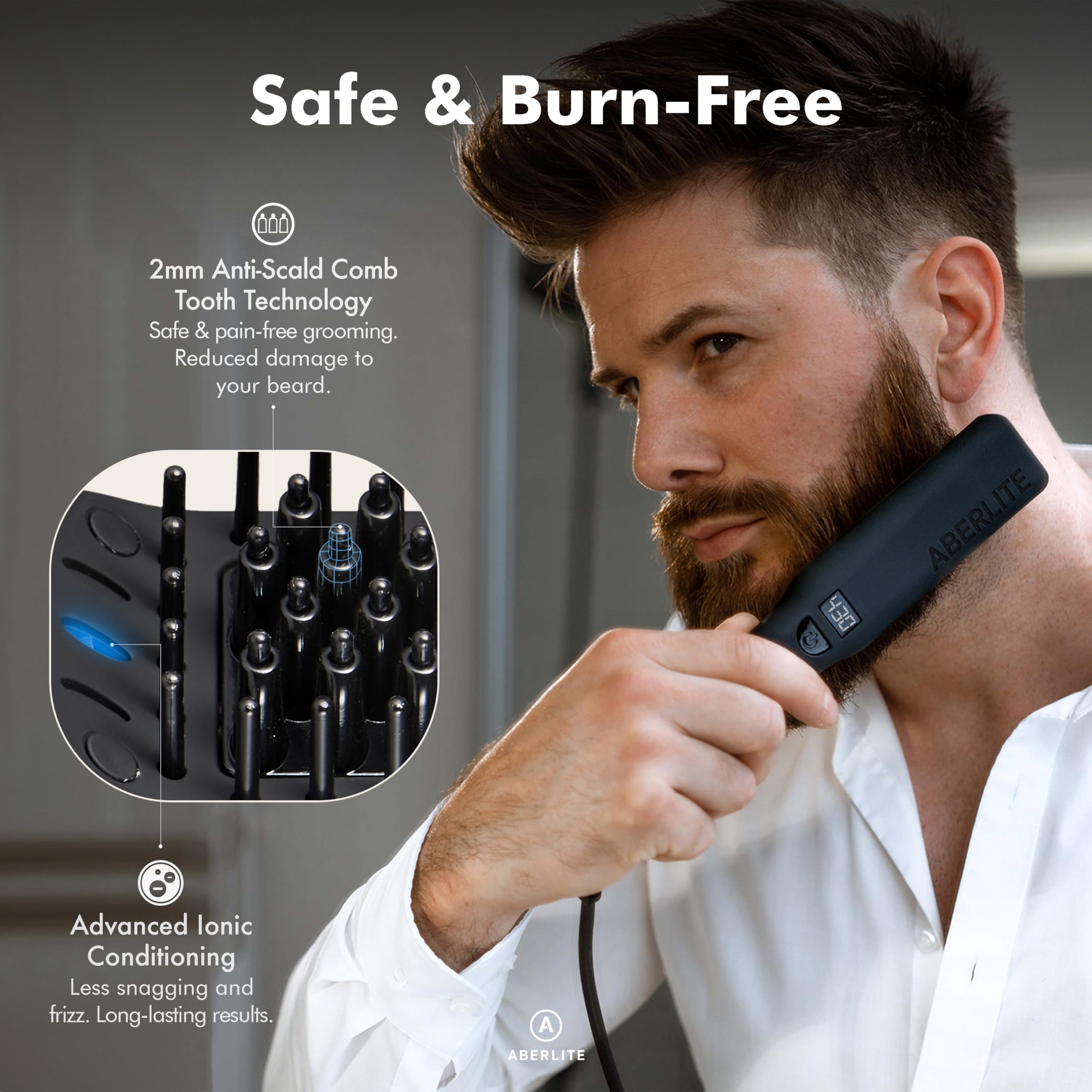 Aberlite Pro anti-scald comb teeth prevent burns while shaping beards