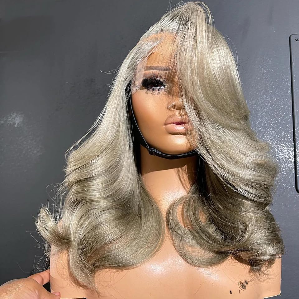 abgese ash blonde bob wig front view shows soft shine and smooth texture